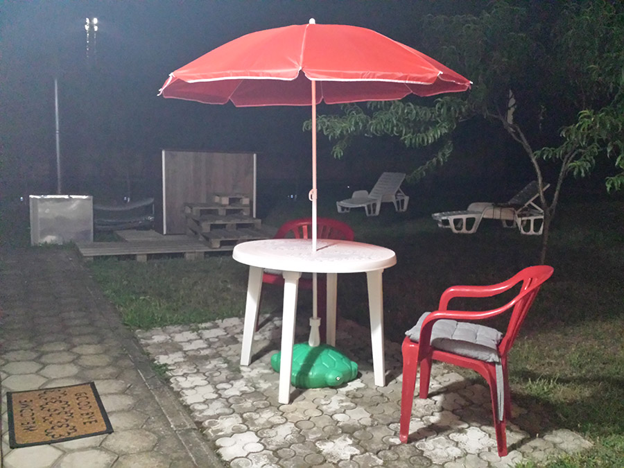 Private hot tub relaxation area at night in Subotica, Serbia